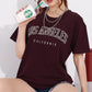 Wine Printed Half Sleeves Round Neck