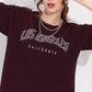Wine Printed Half Sleeves Round Neck