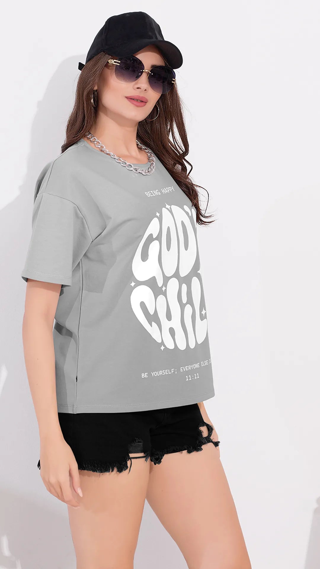 Cement Printed Half Sleeves Round Neck