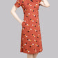 Sukanya  Women's Printed Lounge Wear Gown - Orange, Regular Fit, Ideal for Women's, Sinker Fabric, Half Sleeves, Round Neck