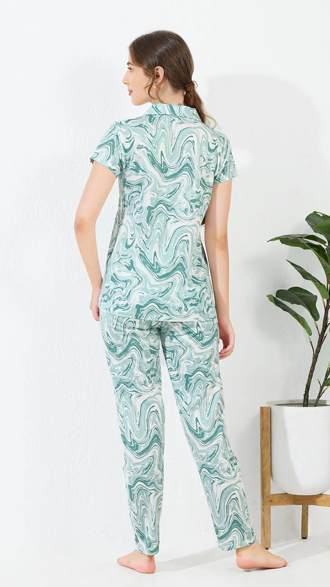 Sky Blue Printed Half Sleeves Round Neck