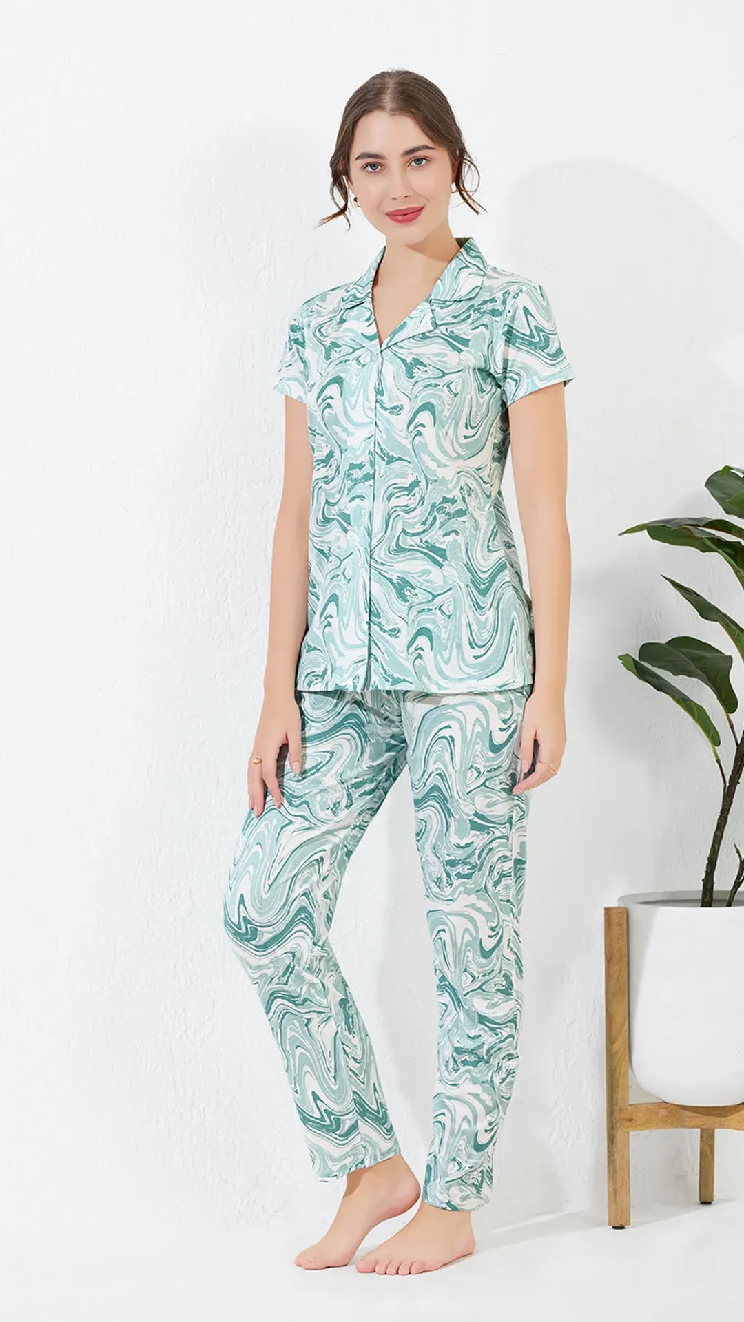 Sky Blue Printed Half Sleeves Round Neck