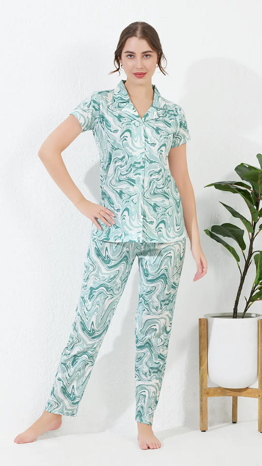 SKY BLUE Printed Half Sleeves Round Neck
