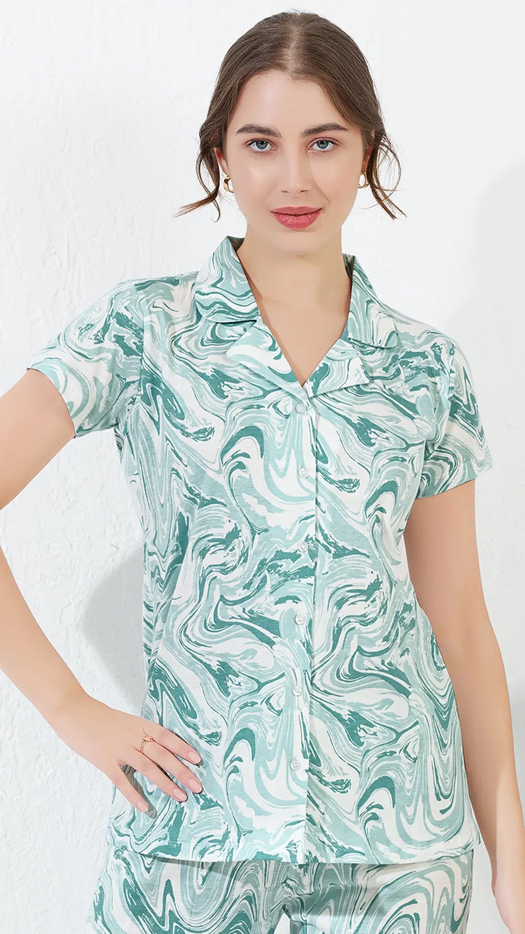 Sky Blue Printed Half Sleeves Round Neck
