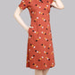 Sukanya  Women's Printed Lounge Wear Gown - Orange, Regular Fit, Ideal for Women's, Sinker Fabric, Half Sleeves, Round Neck