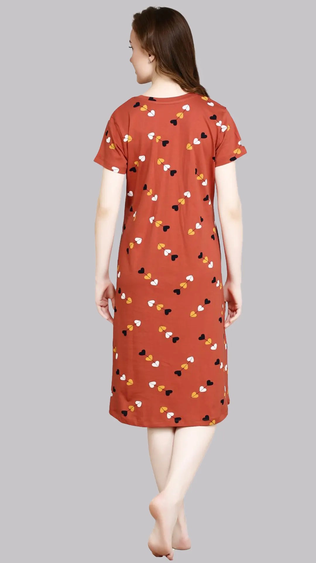 Sukanya  Women's Printed Lounge Wear Gown - Orange, Regular Fit, Ideal for Women's, Sinker Fabric, Half Sleeves, Round Neck