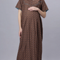 Sukanya Comfortable Women's Full Length Cotton Blend Half Sleeves Nighty, Green & Gray Soft and Elegant Print Sleepwear