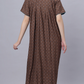 Sukanya Comfortable Women's Full Length Cotton Blend Half Sleeves Nighty, Green & Gray Soft and Elegant Print Sleepwear