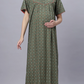 Sukanya Comfortable Women's Full Length Cotton Blend Half Sleeves Nighty, Green & Gray Soft and Elegant Print Sleepwear