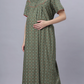 Sukanya Comfortable Women's Full Length Cotton Blend Half Sleeves Nighty, Green & Gray Soft and Elegant Print Sleepwear