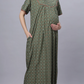Sukanya Comfortable Women's Full Length Cotton Blend Half Sleeves Nighty, Green & Gray Soft and Elegant Print Sleepwear