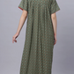Sukanya Comfortable Women's Full Length Cotton Blend Half Sleeves Nighty, Green & Gray Soft and Elegant Print Sleepwear