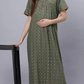 Sukanya Comfortable Women's Full Length Cotton Blend Half Sleeves Nighty, Green & Gray Soft and Elegant Print Sleepwear
