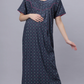 Sukanya Comfortable Women's Full Length Cotton Blend Half Sleeves Nighty, Green & Gray Soft and Elegant Print Sleepwear