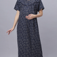 Sukanya Comfortable Women's Full Length Cotton Blend Half Sleeves Nighty, Blue, Coffee & Maroon, Soft and Elegant Print Sleepwear