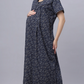 Sukanya Comfortable Women's Full Length Cotton Blend Half Sleeves Nighty, Blue, Coffee & Maroon, Soft and Elegant Print Sleepwear