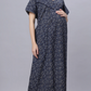 Sukanya Comfortable Women's Full Length Cotton Blend Half Sleeves Nighty, Blue, Coffee & Maroon, Soft and Elegant Print Sleepwear