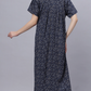 Sukanya Comfortable Women's Full Length Cotton Blend Half Sleeves Nighty, Blue, Coffee & Maroon, Soft and Elegant Print Sleepwear