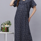 Sukanya Comfortable Women's Full Length Cotton Blend Half Sleeves Nighty, Blue, Coffee & Maroon, Soft and Elegant Print Sleepwear
