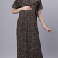 Sukanya Comfortable Women's Full Length Cotton Blend Half Sleeves Nighty, Blue, Coffee & Maroon, Soft and Elegant Print Sleepwear