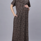 Sukanya Comfortable Women's Full Length Cotton Blend Half Sleeves Nighty, Blue, Coffee & Maroon, Soft and Elegant Print Sleepwear
