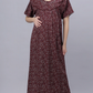 Sukanya Comfortable Women's Full Length Cotton Blend Half Sleeves Nighty, Blue, Coffee & Maroon, Soft and Elegant Print Sleepwear