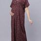 Sukanya Comfortable Women's Full Length Cotton Blend Half Sleeves Nighty, Blue, Coffee & Maroon, Soft and Elegant Print Sleepwear