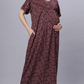 Sukanya Comfortable Women's Full Length Cotton Blend Half Sleeves Nighty, Blue, Coffee & Maroon, Soft and Elegant Print Sleepwear
