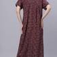 Sukanya Comfortable Women's Full Length Cotton Blend Half Sleeves Nighty, Blue, Coffee & Maroon, Soft and Elegant Print Sleepwear