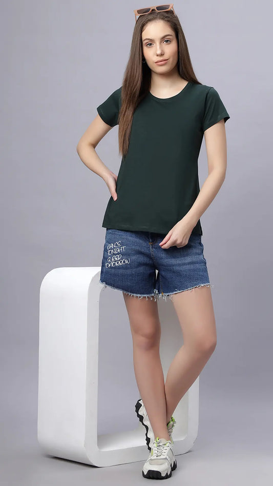 Lunica Women's  Lounge Wear  Seprate Top,  Green , Sinker Fabric, Regular Fit, Ideal For Women's, Lounge Wear, Half Sleeve, Round Neck