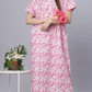 Sukanya Comfortable Women's Full Length Cotton Blend Half Sleeves Nighty, Rani & Red, Soft and Elegant Print Sleepwear