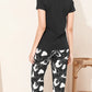 Black Printed Half Sleeves Round Neck