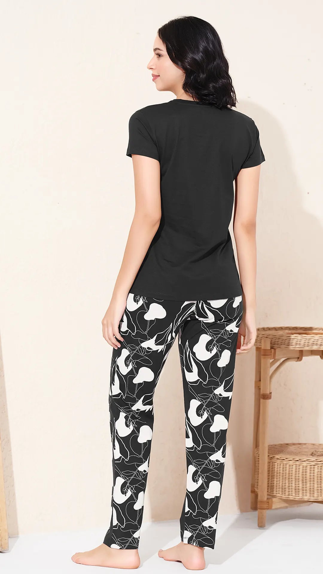 Black Printed Half Sleeves Round Neck