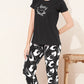 Black Printed Half Sleeves Round Neck