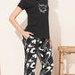 Black Printed Half Sleeves Round Neck