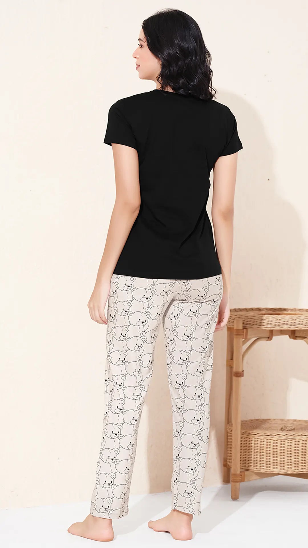 Black Printed Half Sleeves Round Neck