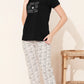 Black Printed Half Sleeves Round Neck