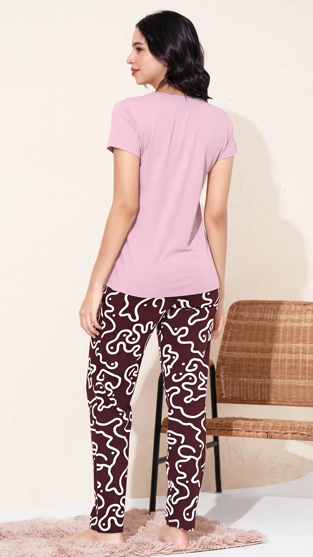 Lilac Pink Printed Half Sleeves Round Neck