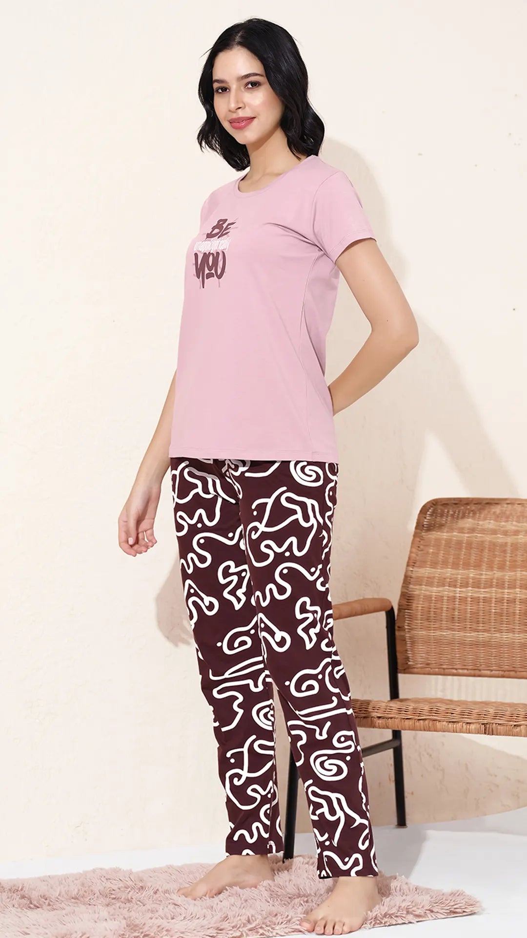 Lilac Pink Printed Half Sleeves Round Neck