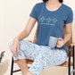 BLUE Printed Half Sleeves Round Neck