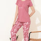 Pink Printed Half Sleeves Round Neck