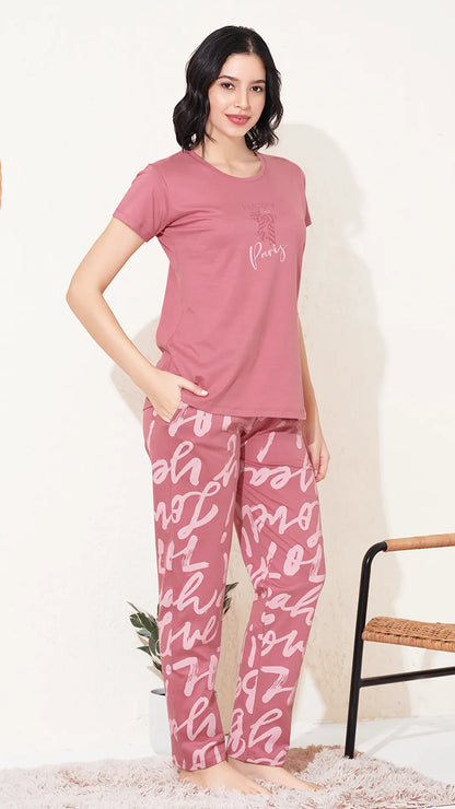 Pink Printed Half Sleeves Round Neck