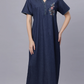Sukanya Comfortable Women's Full Length Cotton Blend Half Sleeves Nighty, Denim, Soft and Elegant Print Sleepwear