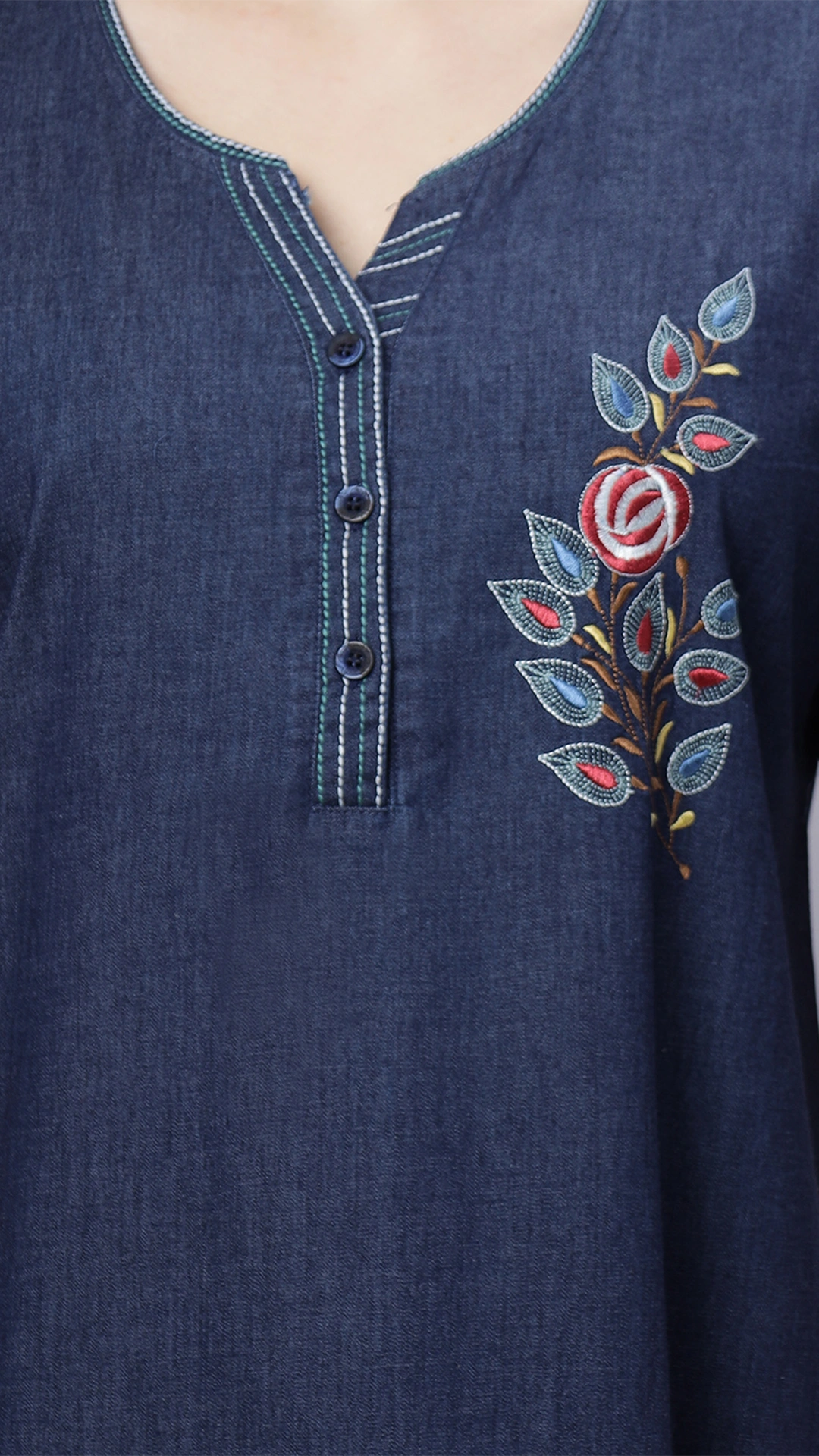 Sukanya Comfortable Women's Full Length Cotton Blend Half Sleeves Nighty, Denim, Soft and Elegant Print Sleepwear
