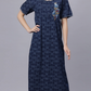 Sukanya Comfortable Women's Full Length Cotton Blend Half Sleeves Nighty, Blue, Soft and Elegant Print Sleepwear