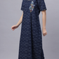 Sukanya Comfortable Women's Full Length Cotton Blend Half Sleeves Nighty, Blue, Soft and Elegant Print Sleepwear