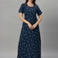 Sukanya Women's Leaf Print Lounge Wear Gown -VISCOSE POLYSTER, Regular Fit, Half Sleeves, Round Neck