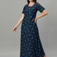 Sukanya Women's Leaf Print Lounge Wear Gown -VISCOSE POLYSTER, Regular Fit, Half Sleeves, Round Neck