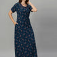 Sukanya Women's Leaf Print Lounge Wear Gown -VISCOSE POLYSTER, Regular Fit, Half Sleeves, Round Neck