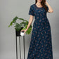 Sukanya Women's Leaf Print Lounge Wear Gown -VISCOSE POLYSTER, Regular Fit, Half Sleeves, Round Neck